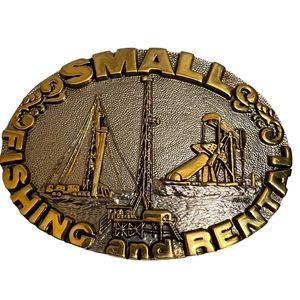 Vintage small fishing and rentals 24K gold plated award design belt buckle 1988